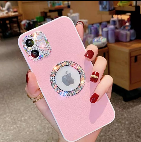 Camera Lens Diamond Crystal Bling Glitter Leather Soft Phone Case